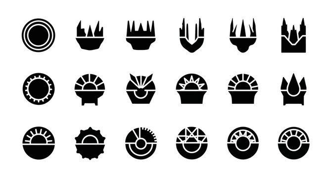 Black crown icons, royal symbols, vector emblems, 20 crests