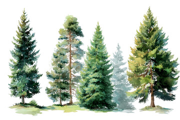 Obraz premium watercolor beautiful pine trees isolated on white background png
