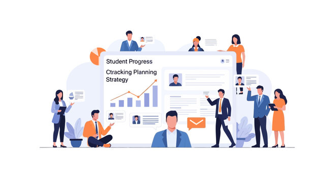 Team of professionals presenting student progress and planning dashboard