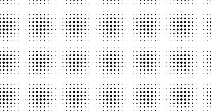 Halftone dot pattern grid, black and white