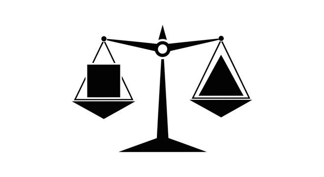Balance scale with cube and triangle shapes, symbolizing comparison and decision making.