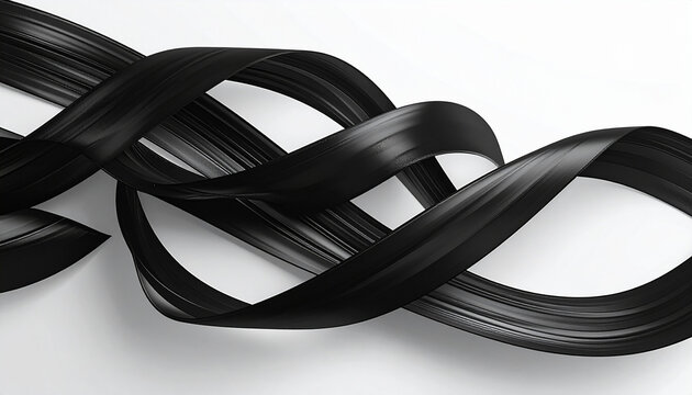 Abstract flowing black ribbons on white background.