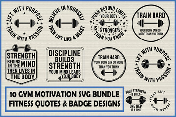 Obraz premium Gym motivation SVG bundle with fitness quotes and badges