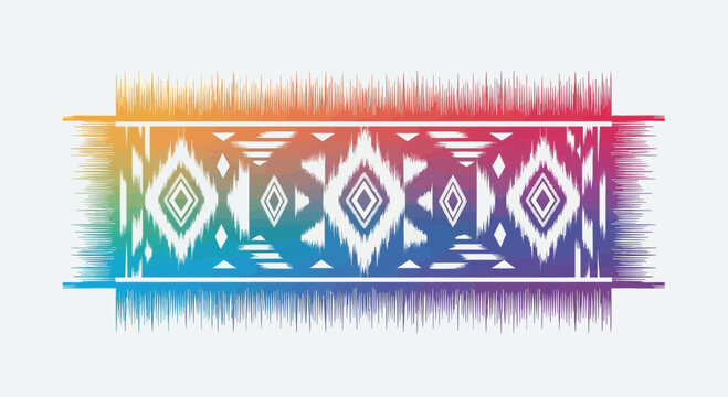 Vibrant Geometric Tribal Pattern with Rainbow Gradient and Fringes