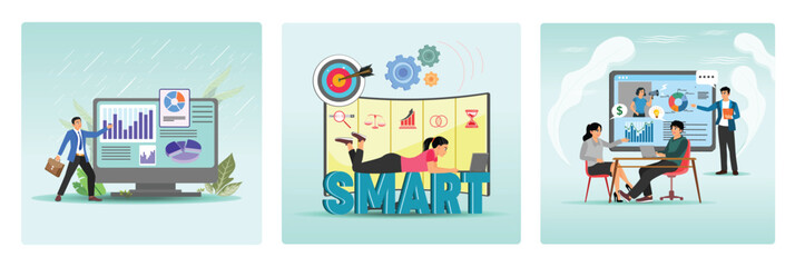 Business information system concept. Smart objective. Marketing meetup. © berkah design