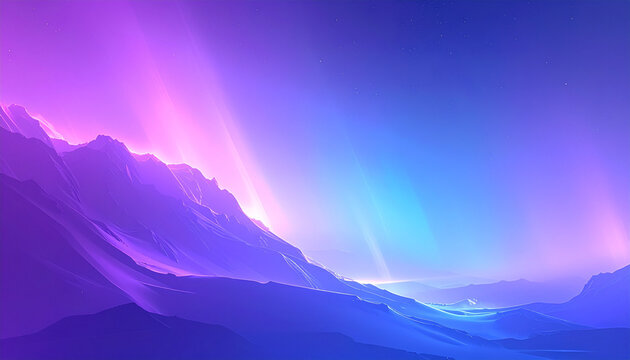 Abstract ethereal mountain landscape in vibrant purple and blue.