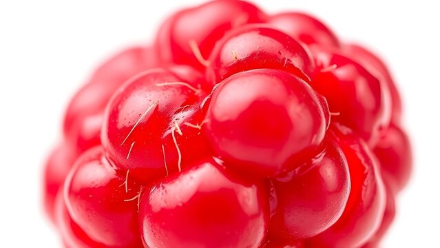 Vibrant cluster of fresh raspberries on a white background