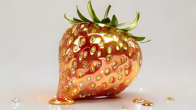 Luxurious golden strawberry on a pristine surface