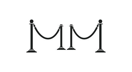 Black velvet rope barrier with golden finials isolated on a white background silhouette high quality professional detailed modern elegant © Jahid