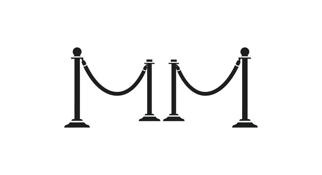 Black velvet rope barrier with golden finials isolated on a white background silhouette high quality professional detailed modern elegant