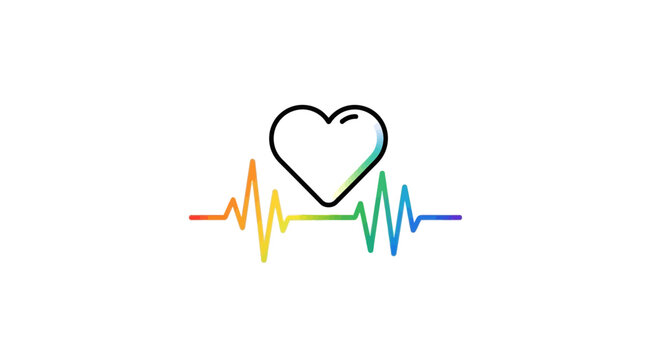 Rainbow Heartbeat ECG Line with Heart Symbol - Pride Health and Love Concept