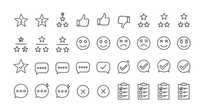 Collection of various outline icons representing feedback and rating symbols for design.