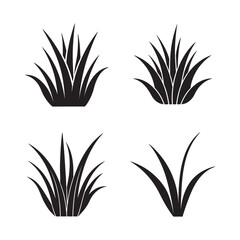 Fototapeta premium Four black silhouettes of different grass plants on white background various leafy foliage natural elements