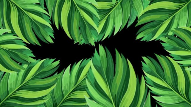 Palm leaves frame the central black void to create a natural botanical border for creative design projects.