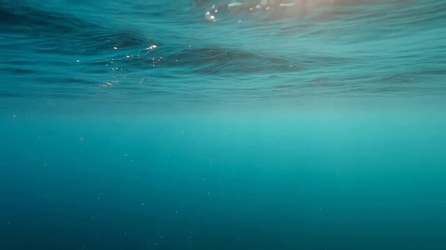 Serene underwater world with clear blue water, sun rays, and floating air bubbles offering a peaceful aquatic view