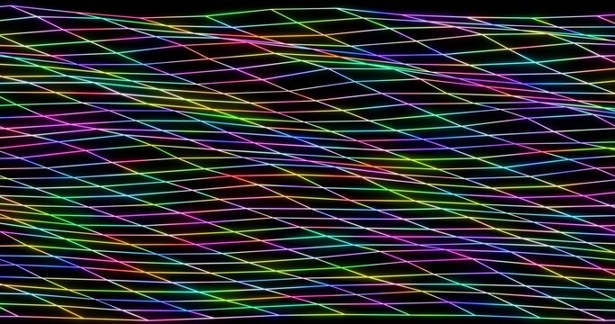 Abstract colorful glowing wave. Cyber digital stylized mesh line art background. 3D rendering.