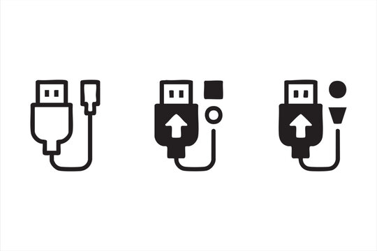 USB upload icons for data transfer and device connection graphics