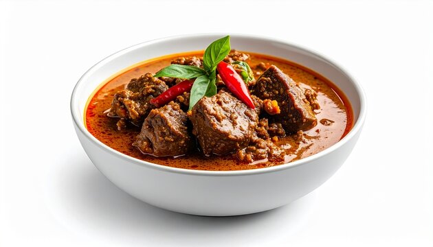 Indonesian Beef Rendang Spicy Curry with Rice Traditional Dish