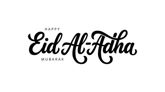 Eid Al Adha mubarak text animated with cute blue sheep animal, The holiday occurs after the culmination of the annual Hajj. Feast of the Sacrifice
