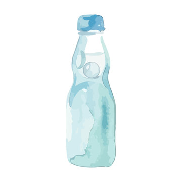 Watercolor-style refreshing Japanese ramune soda illustration, retro glass bottle with marble ／ 水彩ラムネ