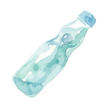 Watercolor-style refreshing Japanese ramune soda illustration, retro glass bottle with marble ／ 水彩ラムネ