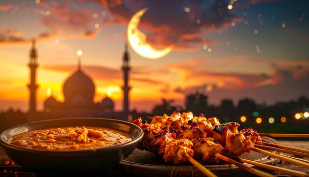 Eid al Adha Feast Satay Ketupat Peanut Sauce Lantern Ramadan