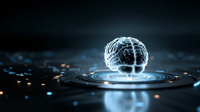 Illuminated Brain: An intricate and luminescent rendering of a human brain, symbolizing intelligence and innovation, set against a futuristic backdrop of technology and discovery.