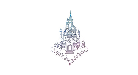 Obraz premium Magical Floating Castle on Clouds, Fantasy Architecture, Dreamy Atmosphere