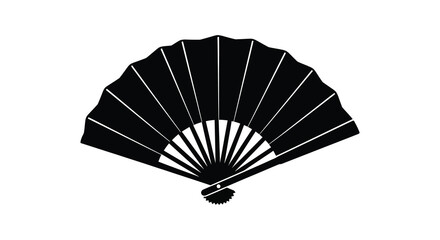 Black folding fan silhouette against a white background elegant traditional handheld fan silhouette high quality professional detailed modern stylish © Jahid