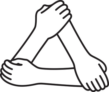 Interconnected hands forming a triangle