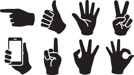 Obraz premium Hand gestures icons set, various signs and symbols