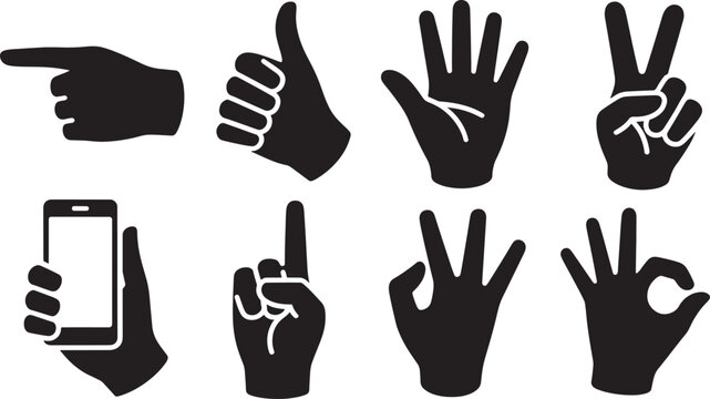 Hand gestures icons set, various signs and symbols