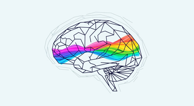 Abstract Brain Anatomy with Rainbow Spectrum Waves