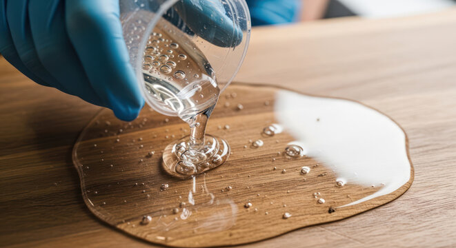 Pouring Clear Epoxy Resin onto Wood Surface for Coating 1.