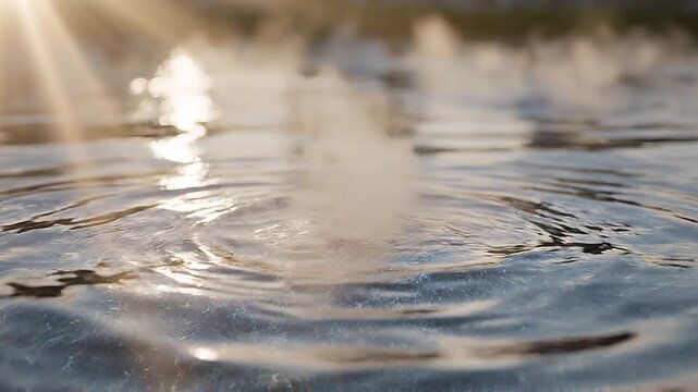 Crystal clear water splashing with glowing silver bubbles and mist loop 2
