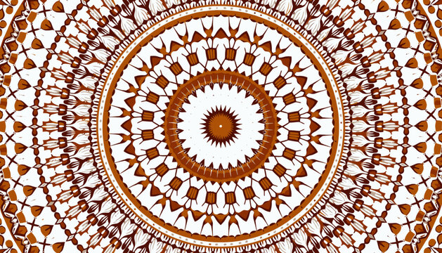 Intricate Symmetrical Mandala with Geometric Patterns and Rich Brown Hues Reflecting Complexity and Harmony in Circular Design