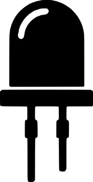 Black electronic component icon, LED light diode symbol, digital illustration on white background for tech and circuit design