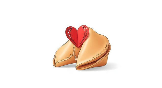 Fortune Cookies with Red Heart Decoration, Symbolizing Love and Surprise