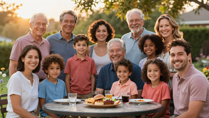 Fototapeta premium Proud Diverse Three Generation Family Group Portrait at BBQ