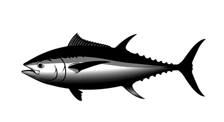 Fototapeta premium Dynamic monochromatic illustration of a powerful tuna fish, capturing its sleek form and aquatic essence in a captivating design element for marine themes