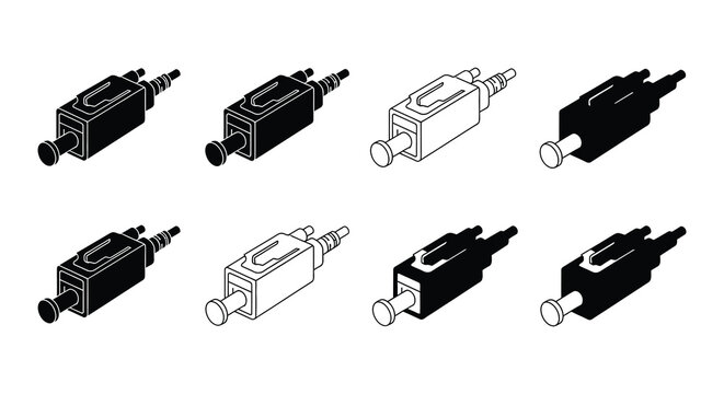 Fiber optic connector set vector illustration with color and outline variations