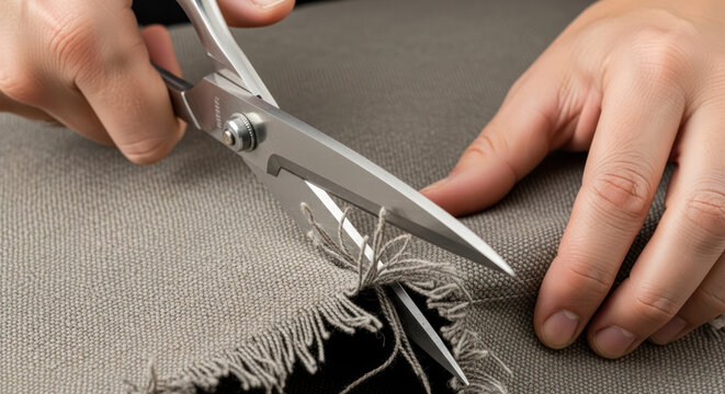 Cutting Fabric with Scissors A CloseUp of Craftsmanship.