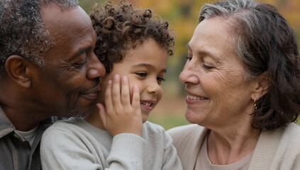 Fototapeta premium Intimate Moment of Mixed Grandchild Whispering to Grandfather in Park