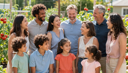 Fototapeta premium Joyful Diverse Family Gathering for Milestone Celebration in Green Community Space