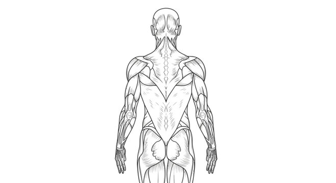 Anatomical illustration of the posterior view of the human muscular system