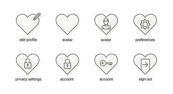 Heart Shaped User Interface Icons for Dating Apps and Social Media