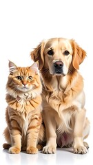 Obraz premium Friendly dog and cat sitting together.