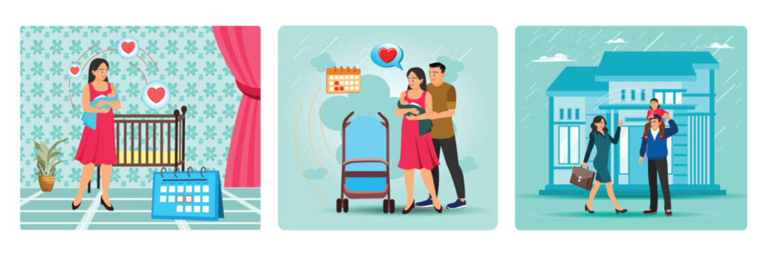 Maternity Leave, Parental Leave, Breadwinner. Care For Children and Family Concept.