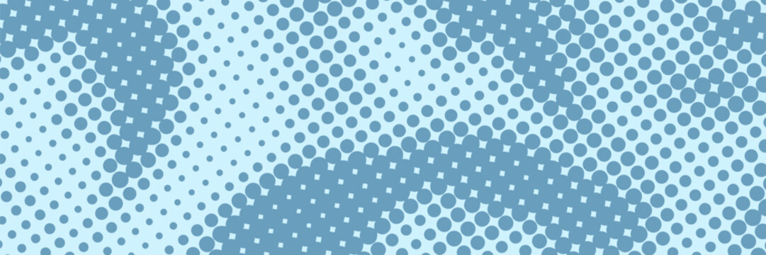 Blue halftone pattern. Retro comic gradient background. Square pixel dot cartoon texture. EPS10