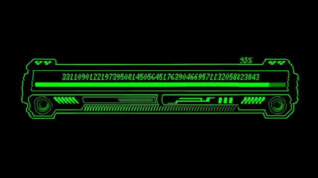 Futuristic uploading progress bar with distorted effect isolated on black background. Computer code  cyberpunk loading screen